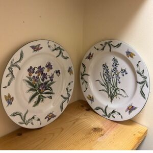 Oriental Accent Decorative Plates Set (2) Butterflies And Flowers 10‎ 3/4" VTG